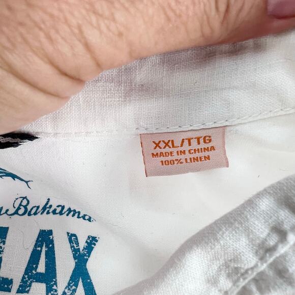 Tommy Bahama White Linen Breezer Button-Up Long Sleeve Men's Shirt Beach XXL - Picture 8 of 10